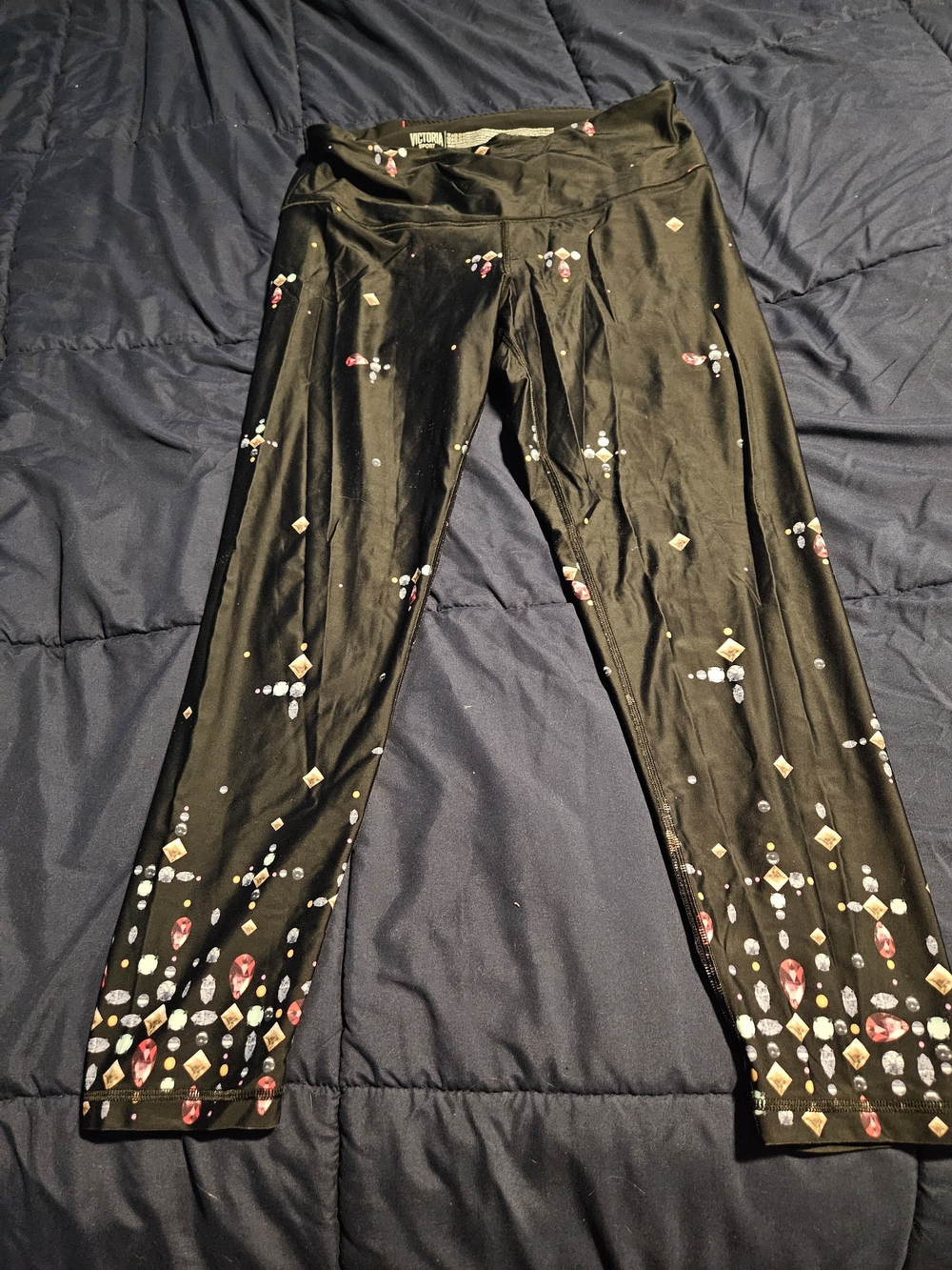 Victoria’s Secret Victoria Sport Large Black Jewel Gem Print Leggings